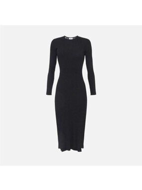 Black Ribbed Long-Sleeve Midi Dress - Women